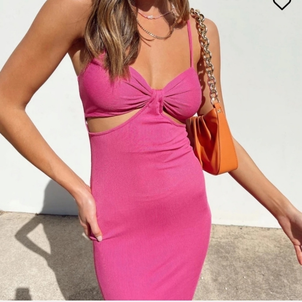 PRINCESS POLLY PURPLE MARISSA MIDI MAGENTA RIBBED DRESS SZ 6